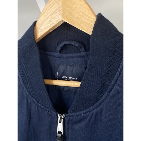 Lucky Brand Cotton Sherpa Lined Bomber Jacket Men’s L Full Zip Navy Blue - Picture 6 of 16
